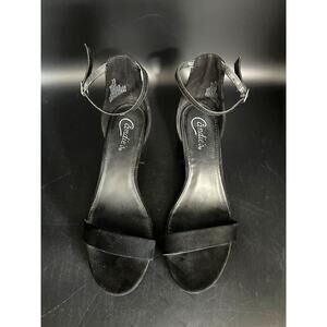 Y2K Candies Black Strappy High Heel Shoes w/ Ankle Strap Size 8.5 Faux Suede